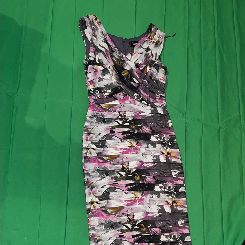 Adrianna Papell Purple and Black Floral Midi Dress